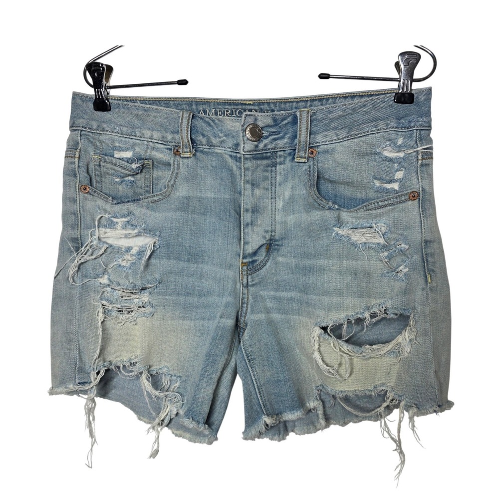 American Eagle Tomgirl Distressed Denim Shorts Light Wash Button Fly Size 4